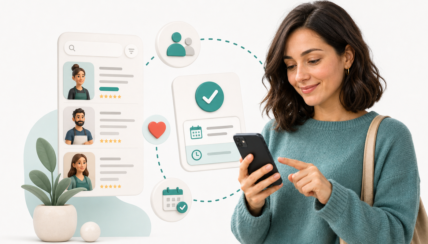 A new customer finding and booking a service through a marketplace